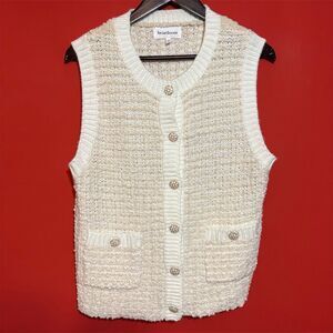Heartloom Women's Ivory Sweater Vest Size L Button Front